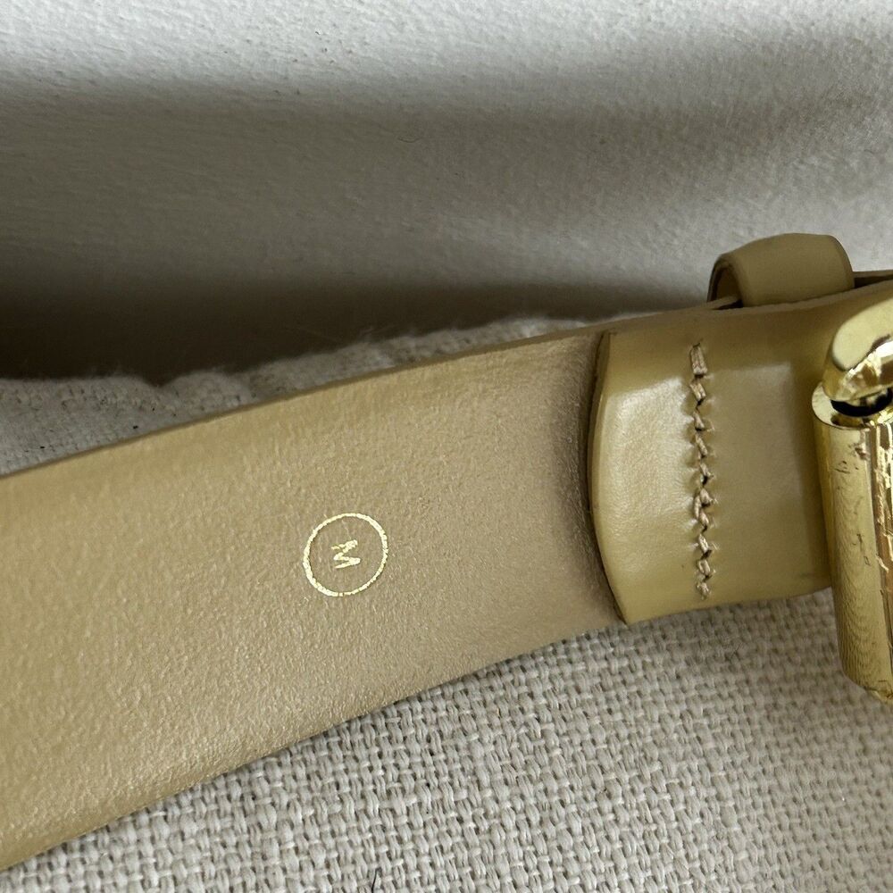 J.Crew Wide Belt Spazzolato Leather Size Medium Cream Gold Buckle Genuine - Picture 2 of 6